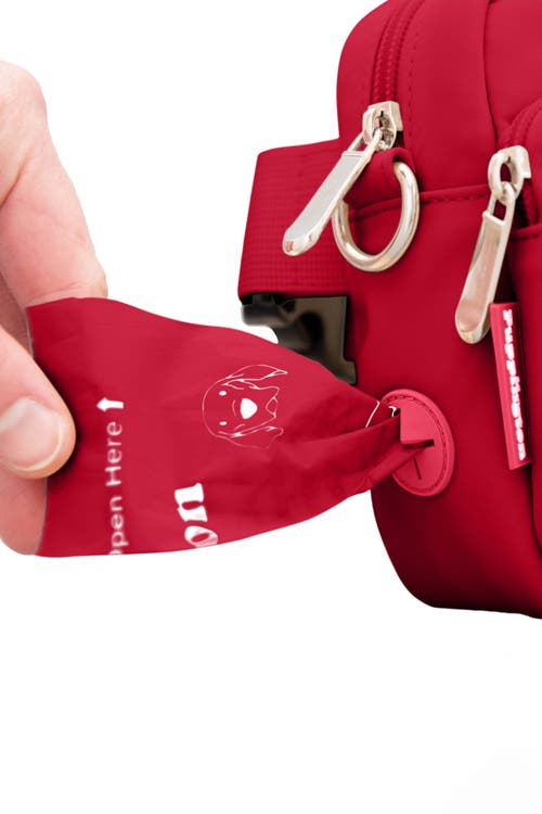 Puppington 3-in-1 Dog Walking Bag With Poop Bags Plus Travel Bowl In Ruby Red