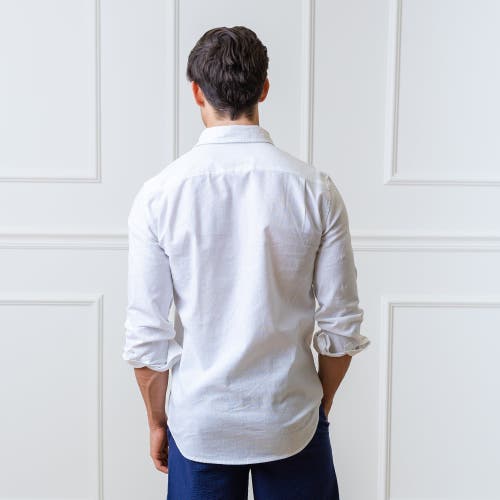 Hope & Henry Mens' Linen Long Sleeve Button Down Shirt In White
