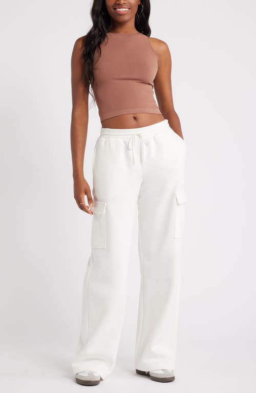 Shop Bp. Elastic Waist Wide Leg Fleece Cargo Pants In Ivory