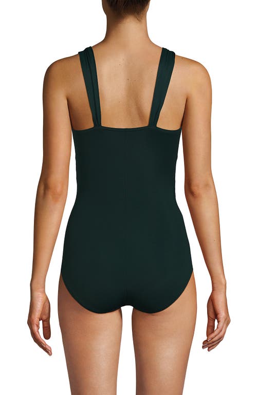 Shop Lands' End Slendersuit Grecian Tummy Control Chlorine Resistant One Piece Swimsuit In Deep Balsam