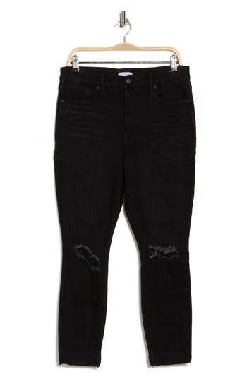 Good American Good Legs Cropped Raw Step Hem Jeans In Black171