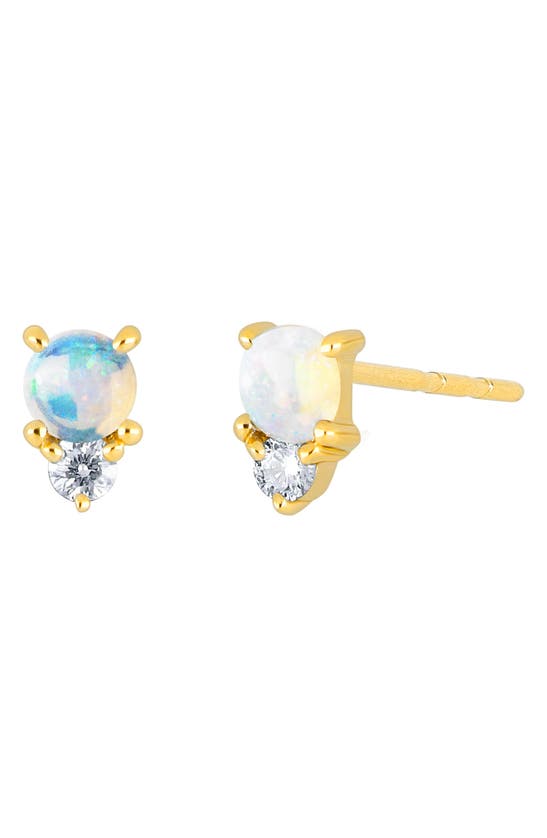 Ef Collection Birthstone Stud Earrings In Yellow Gold Opal Modesens