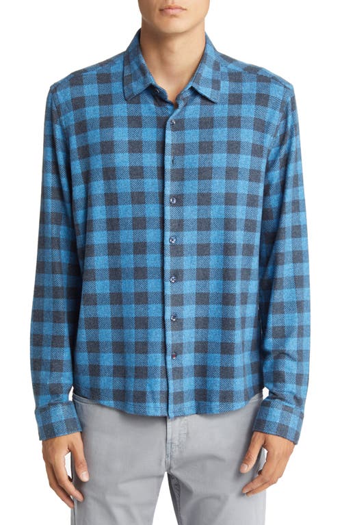 Dry Touch Performance Buffalo Check Fleece Button-Up Shirt in Blue