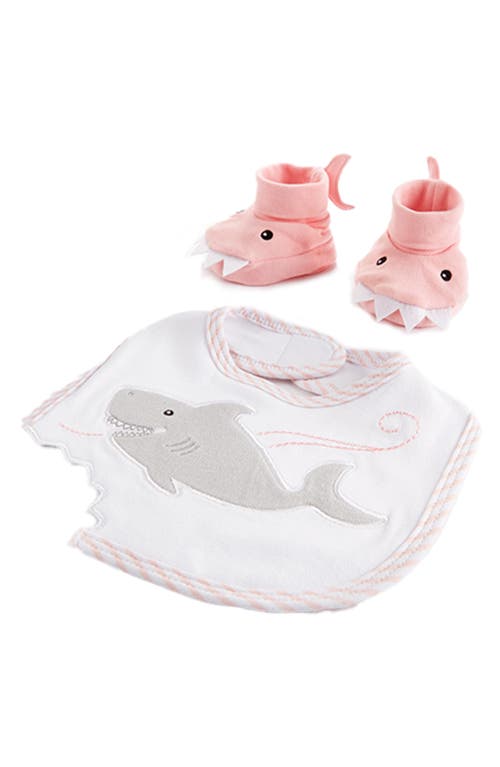 Baby Aspen Chomp & Stomp Shark Bib and Booties Gift Set in Open Pink