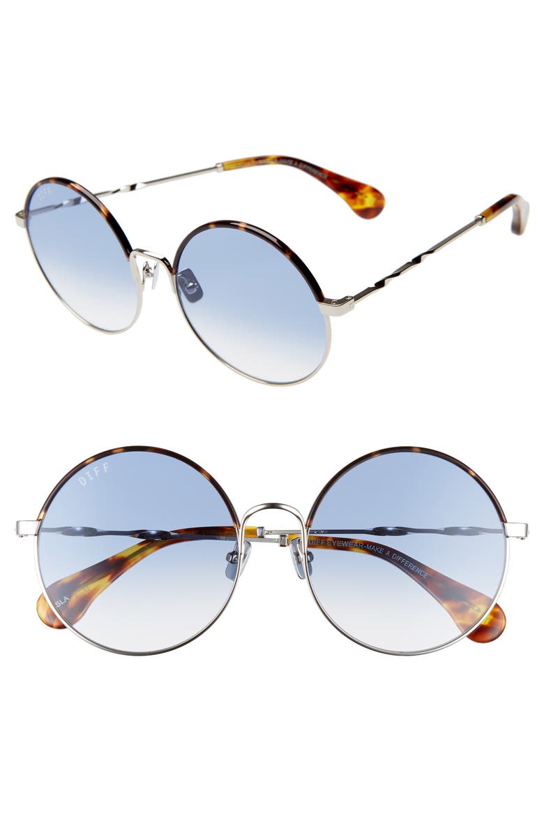 Isla 58mm Round Sunglasses, Main, color, AMBER TORTOISE/ SILVER/ BLUE