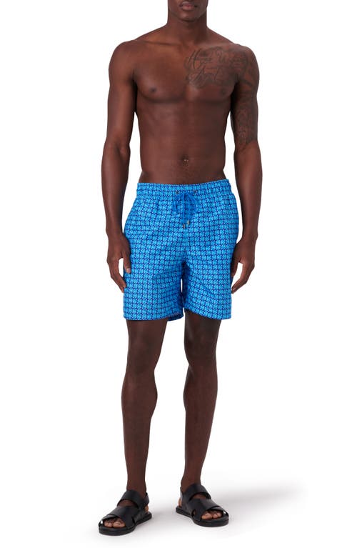 Shop Bugatchi Cosmo Print Swim Trunks In Classic Blue