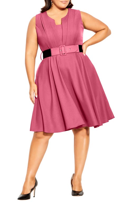 City Chic Katherine Pleated Fit & Flare Dress in Rosey