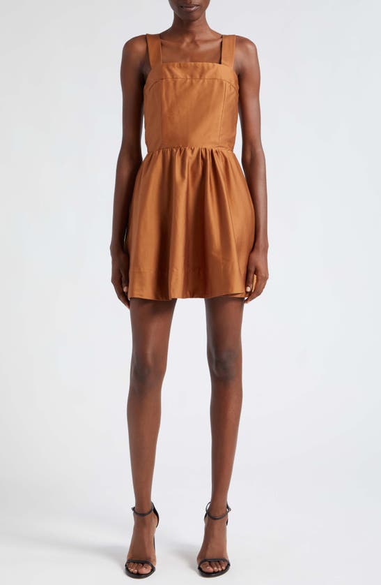 Alice And Olivia Saige Lace-up Back Poplin Minidress In Camel