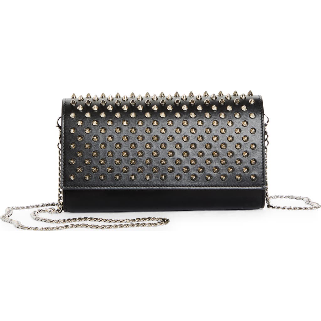 Christian Louboutin Paloma Spike Leather Wallet On A Chain In Bk65 Black/silver