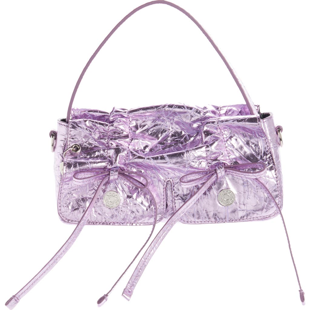 Acne Studios Micro Multipocket Crinkled Metallic Leather Handbag In Lavender Purple