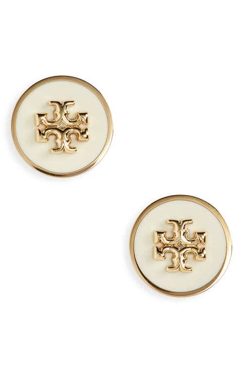 Shop Tory Burch Kira Enamel Circle Stud Earrings In Tory Gold/new Ivory