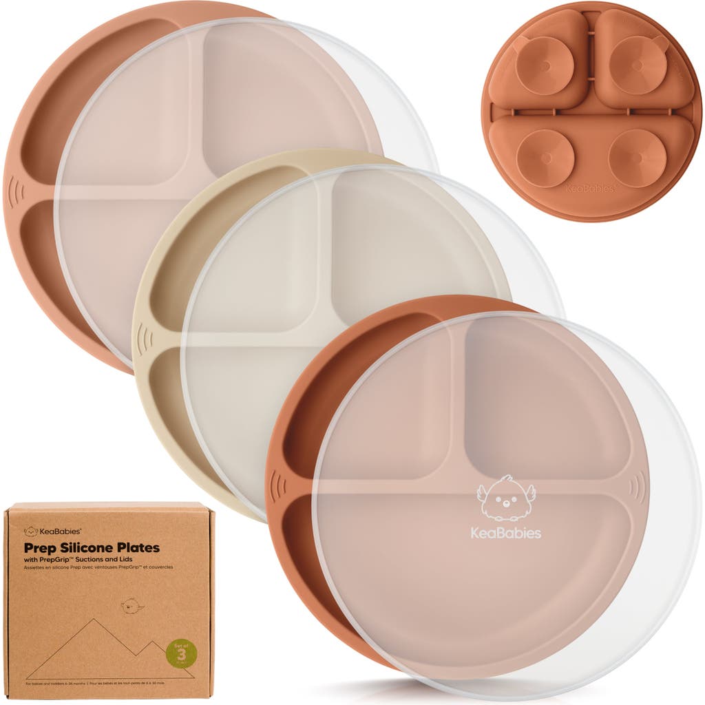 Keababies 3-pack Prep Silicone Suction Plates With Lids In Terracotta
