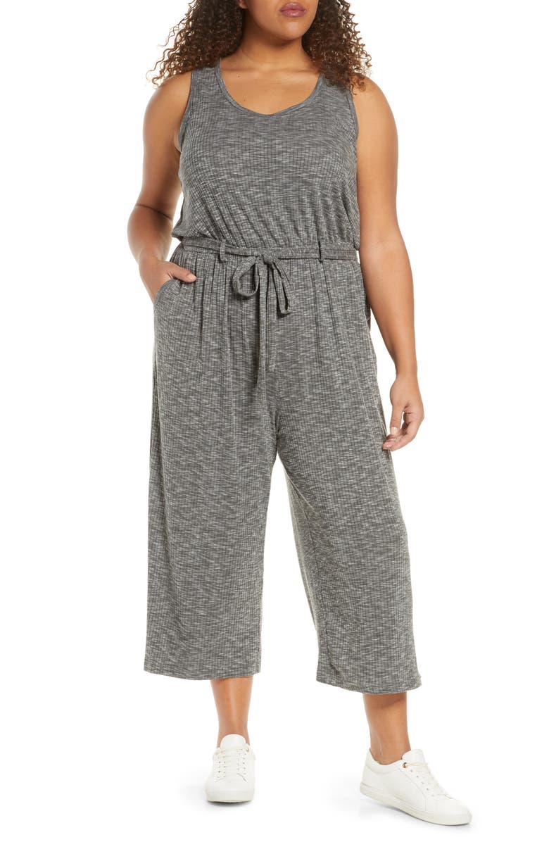 BOBEAU Devin Mélange Ribbed Knit Jumpsuit, Main, color, GRAPHITE