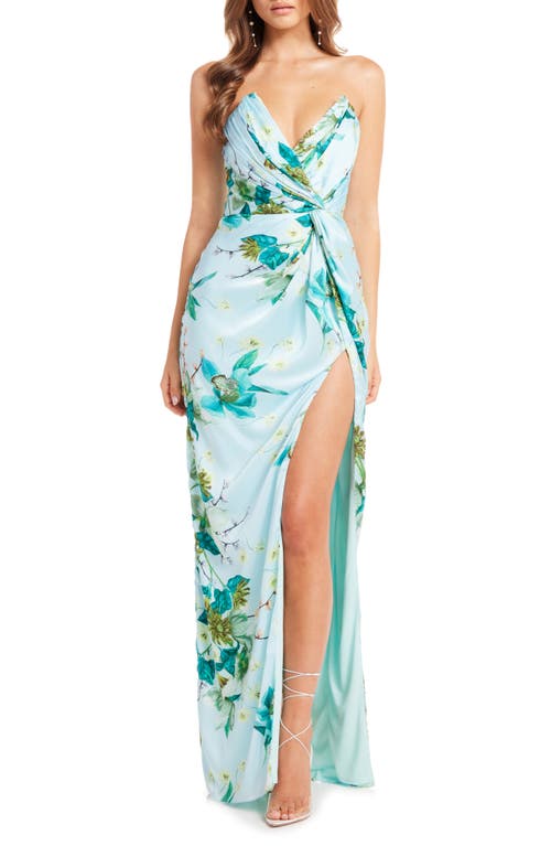Finn Floral Strapless Sheath Gown in Orchid Breeze