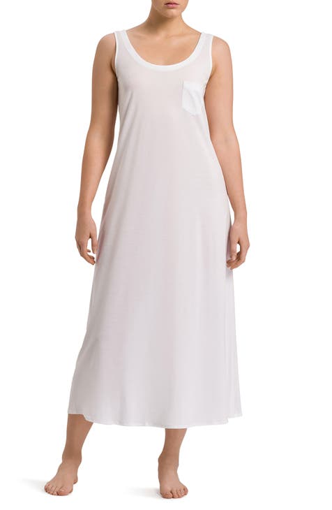 White Long Sleeve Womens Nightgown, Cotton Nightgowns for Women