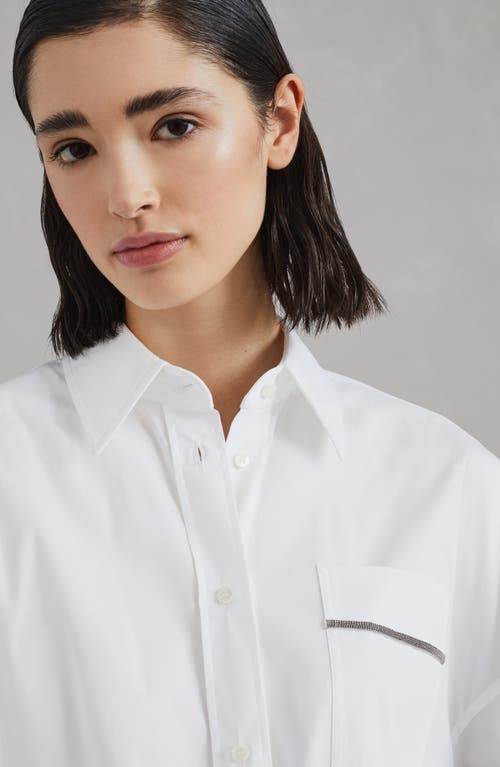 Shop Brunello Cucinelli Long Shirt With Monili In White