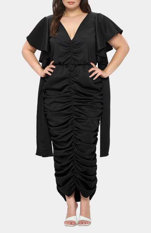 L I V D Nadia Ruched V-neck Midi Dress In Black