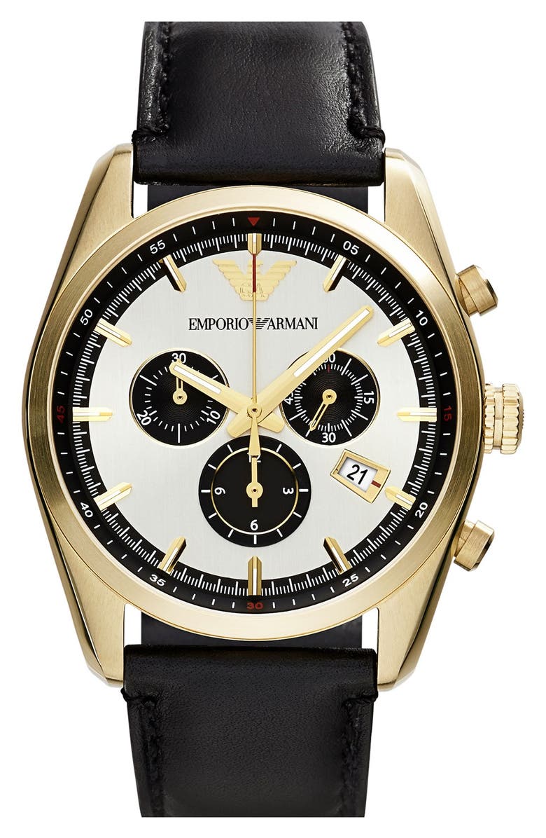 Emporio Armani Chronograph Leather Strap Watch, 43mm | Nordstrom