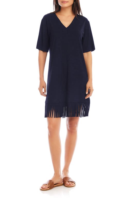 Fringe Trim V-Neck Dress in Navy