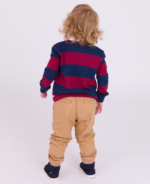 Shop Ruggedbutts Boys Long Sleeve Rugby Polo In Dark Cherry/navy Rugby Stripe