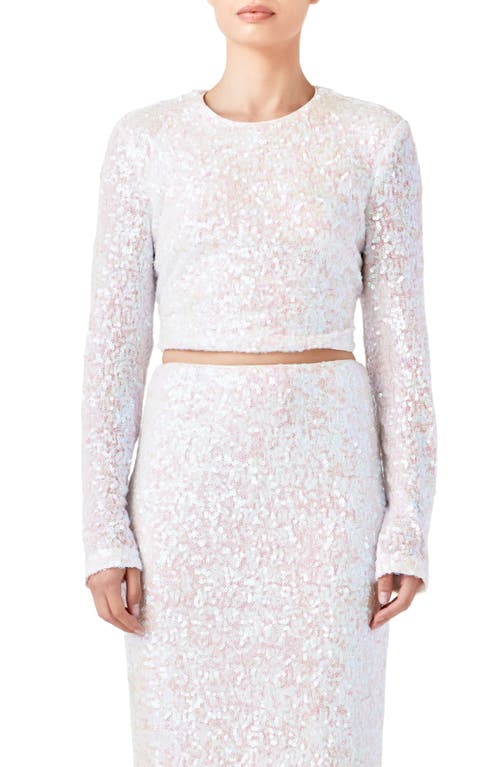 Endless Rose Open Back Sequin Crop Top In White