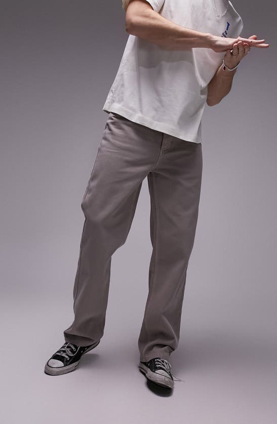 Shop Topman Loose Fit Cotton Straight Leg Pants In Stone