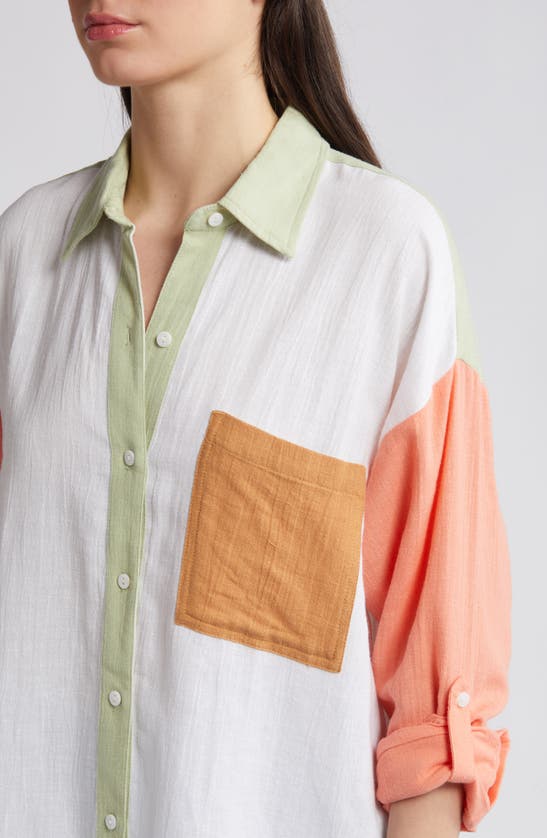 Shop Rip Curl Premium Linen Button-up Blouse In Ivory Multicolor