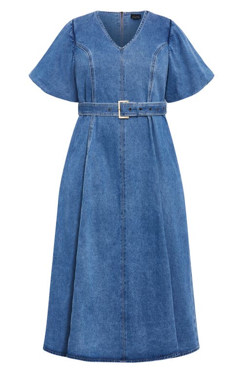 Shop City Chic Delilah Flutter Sleeve Denim Midi Dress In Mid Wash