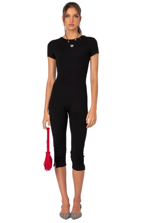 Shop Edikted Capri Open Back Crop Jumpsuit In Black