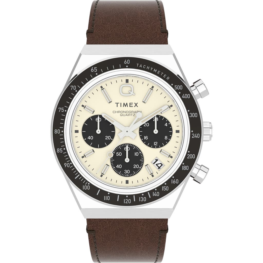 Timex Mens Cream Tw2v42800 Q Diver Inspired Chronograph Stainless-steel Automatic Watch In Silver/cream/brown