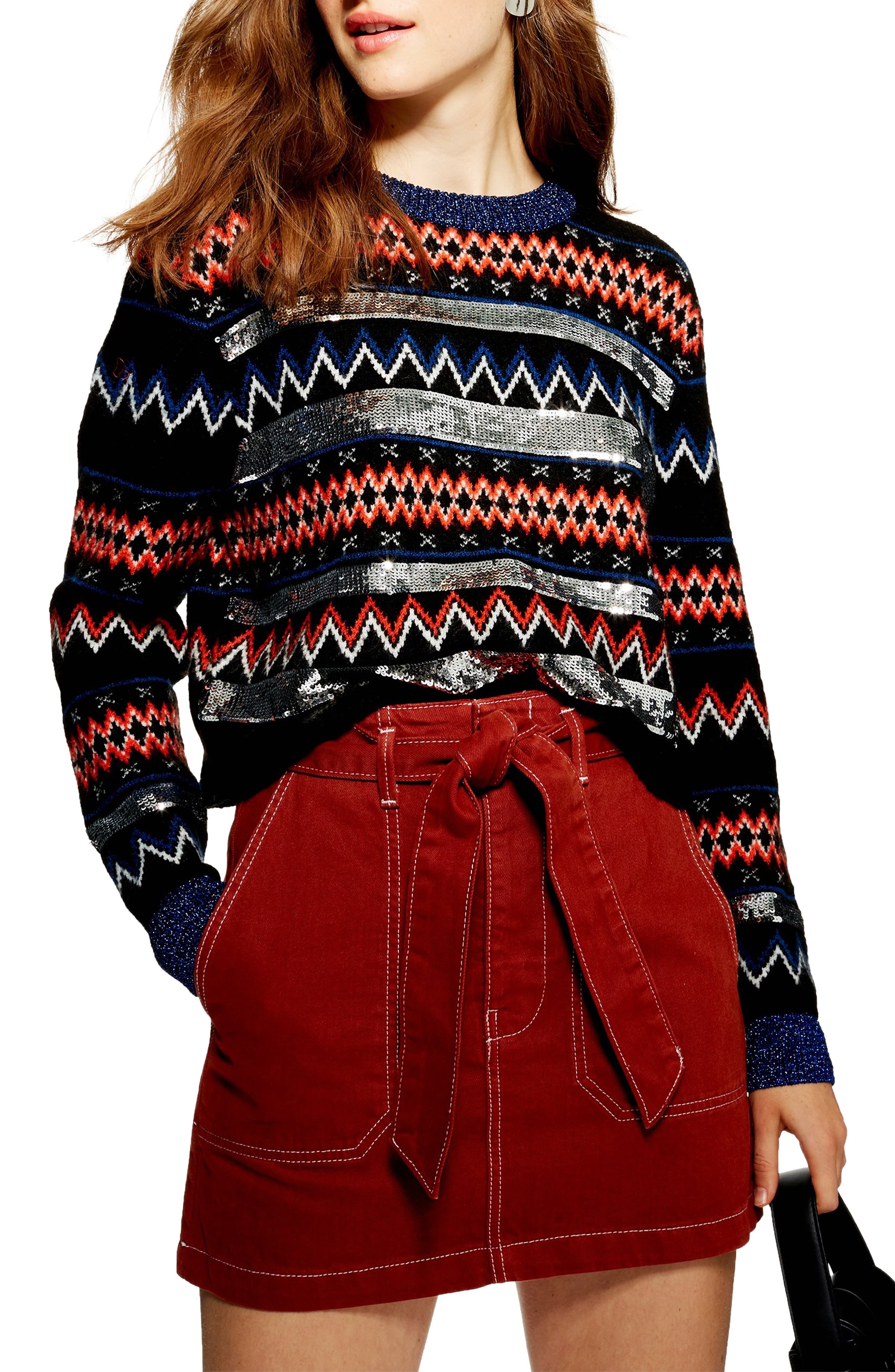 sequin fair isle sweater