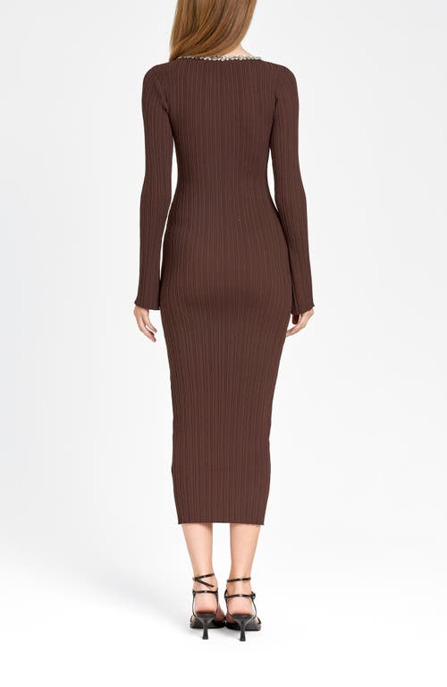 Shop Wayf Cinthia Jewel Neck Long Sleeve Rib Midi Dress In Espresso