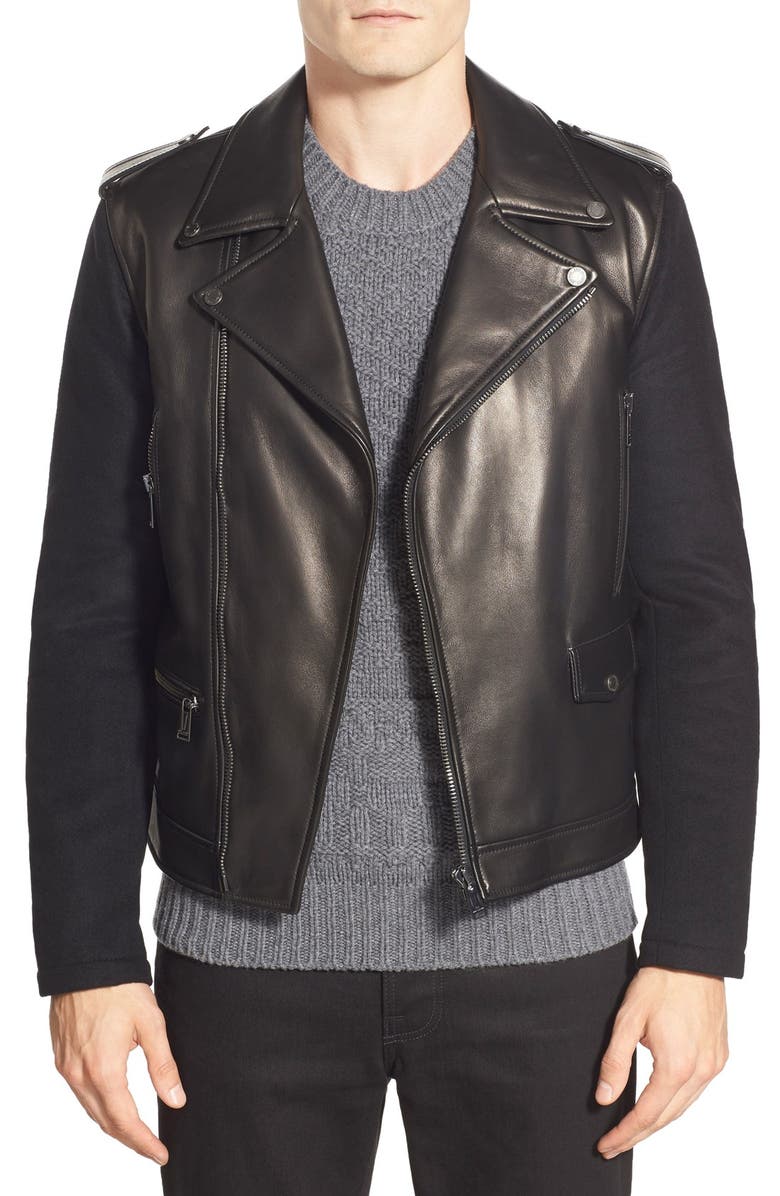 Kent and Curwen Melton Sleeve Leather Jacket | Nordstrom