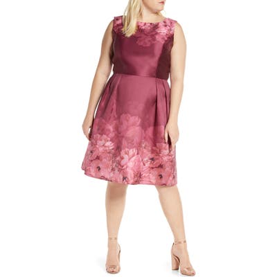 Plus Size Chi Chi London Curve Sady Floral Print Satin Cocktail Dress, Red