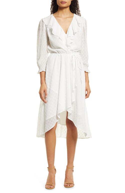 Fraiche by J Swiss Dot Faux Wrap Dress in White