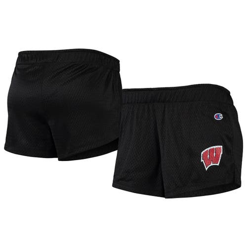 Women's Champion Black Wisconsin Badgers Logo Mesh Shorts