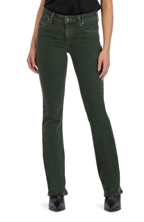 Coated High Rise Boot Crop Jeans in Green