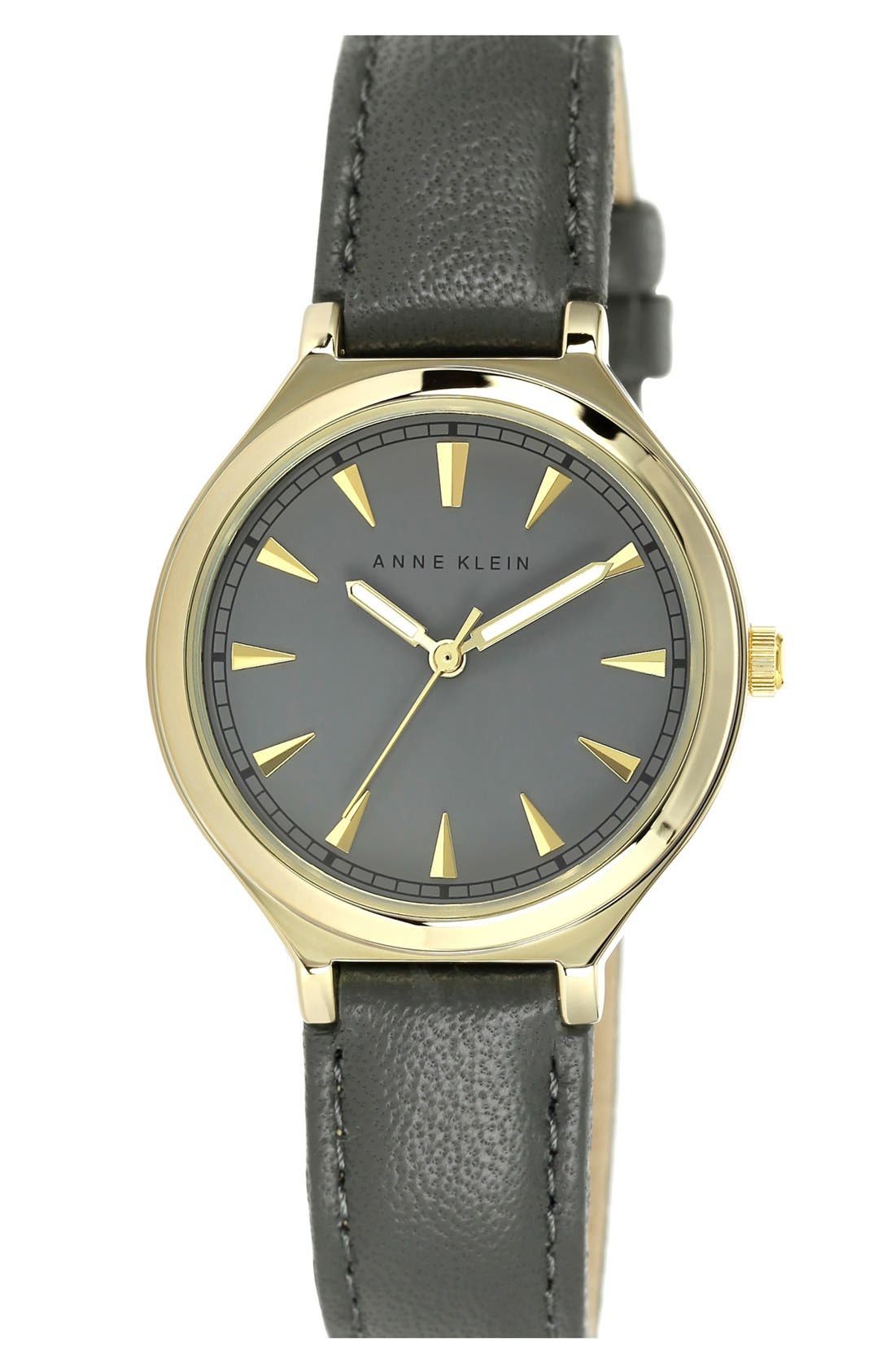Anne Klein Round Leather Strap Watch, 34mm Nordstrom