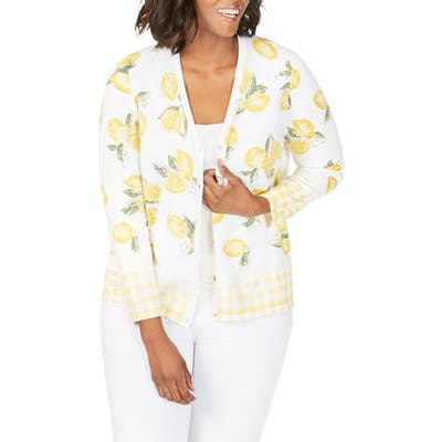 Plus Size Foxcroft Veronika Lemon & Gingham Cardigan, Yellow