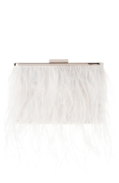 Ostrich Feather Embellished Clutch in White