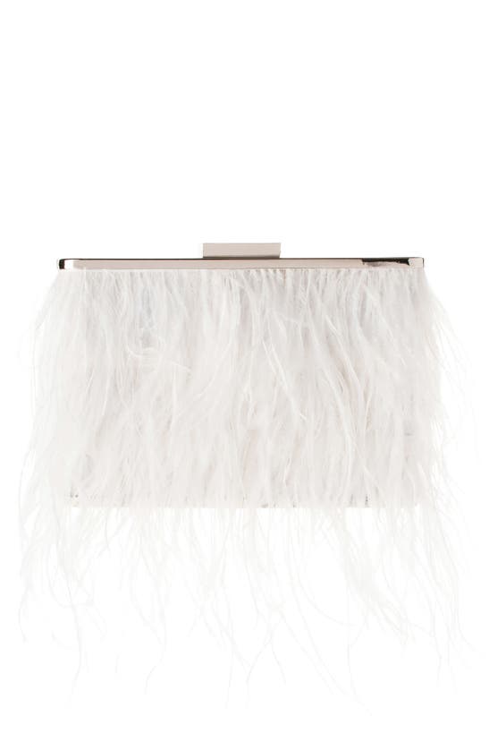 Olga Berg Ostrich Feather Embellished Clutch In White