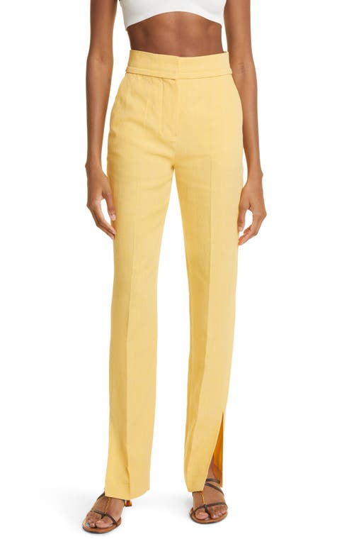 Jacquemus Tibau High Waist Split Hem Linen Blend Pants in Yellow