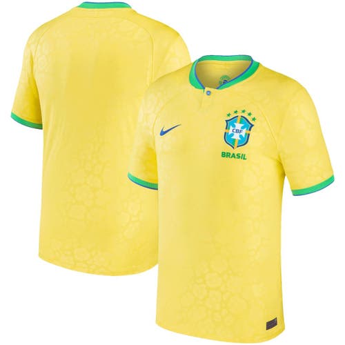 Youth Nike Yellow Brazil National Team 2022/23 Home Breathe Stadium Replica Blank Jersey