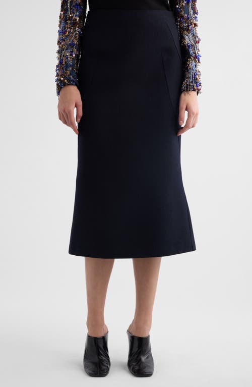 Shop Dries Van Noten Sibyl Wool Midi Skirt In Navy