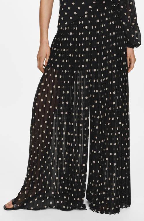 MANGO Adela Polka Dot Pleated Chiffon Palazzo Pants Black at Nordstrom,