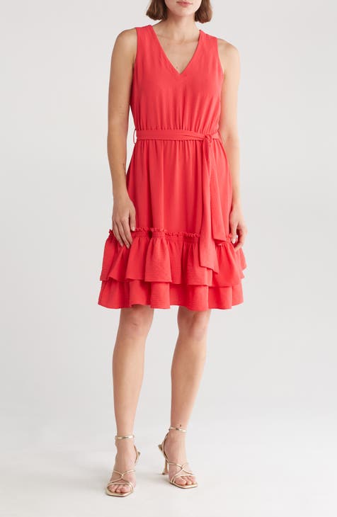 Belted Tiered Hem Dress