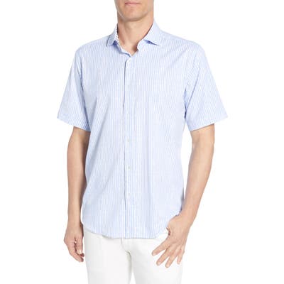 Bugatchi Classic Fit Stripe Performance Shirt, Blue