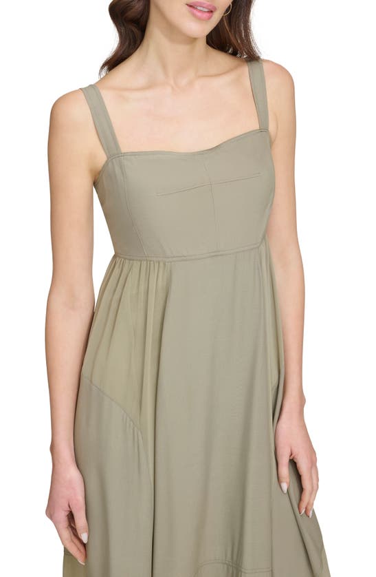 Shop Dkny Paneled Mixed Media Midi Dress In Light Fatigue