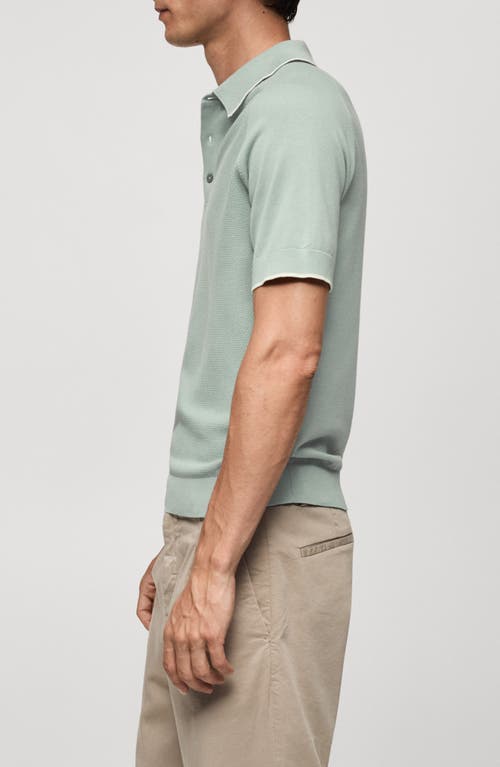 Shop Mango Tipped Raglan Cotton Blend Polo In Aqua Green