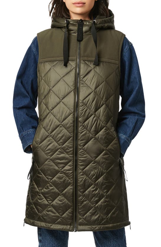 Bernardo Recycled Nylon Quilted Long Vest With Hood In Fig Leaf ModeSens